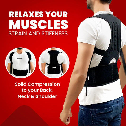 Nextry.pk posture corrector belt supporting back and shoulders for improved posture and spinal alignment.