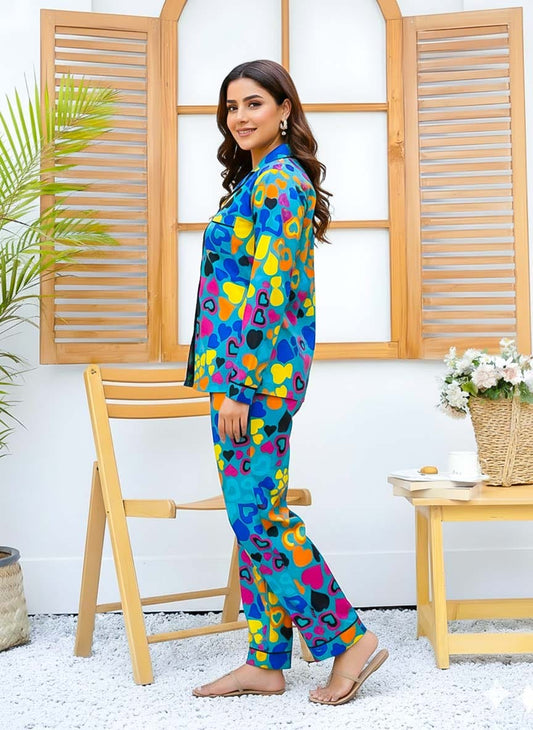 Night Need imported linen printed pattern pajama set featuring a relaxed fit and stylish design, perfect for comfortable sleepwear.