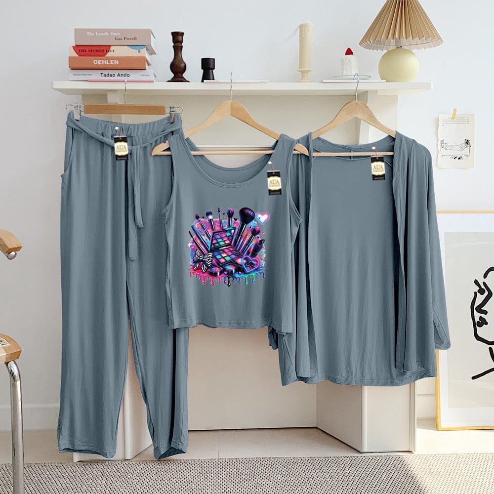 Three Queen ladies' night suit with 3-piece inner gown and trousers, featuring comfortable fabric and stylish design.