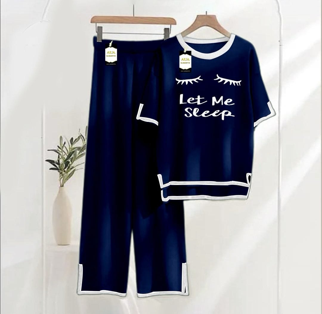 Navy printed Turkish winter co-ord set for women, featuring warm loungewear with stylish nightwear design by Three Queen.