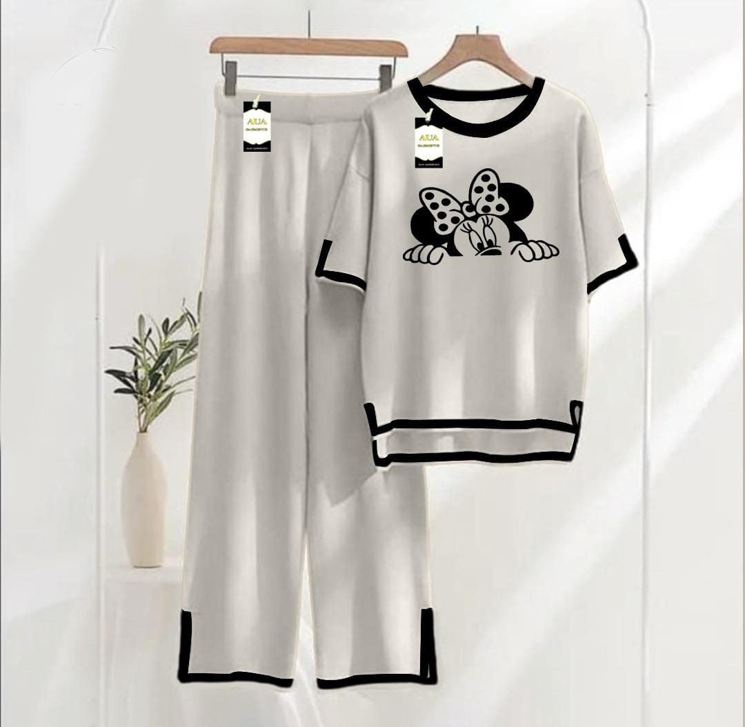 Grey printed Turkish winter co-ord set for women, stylish loungewear from Three Queen featuring cozy night wear design.