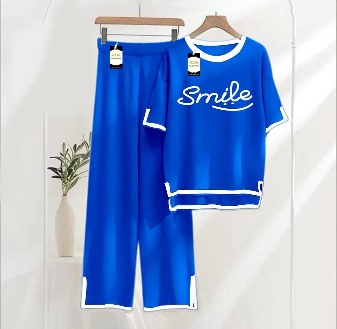 Royal blue printed Turkish winter co-ord set for women, stylish nightwear by Three Queen, warm loungewear for cold nights.