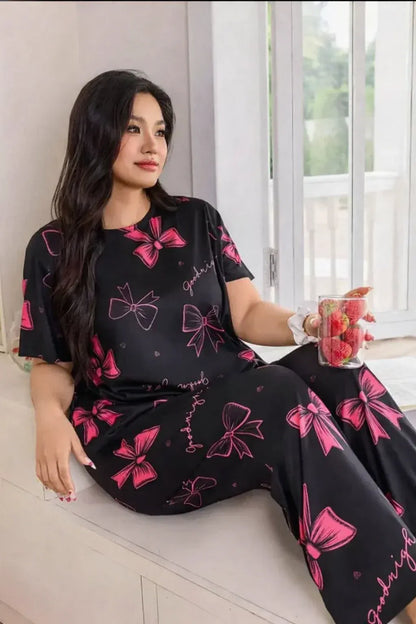 Black and pink night suit made of premium fabric for girls and women, comfortable and stylish by Comfettie.