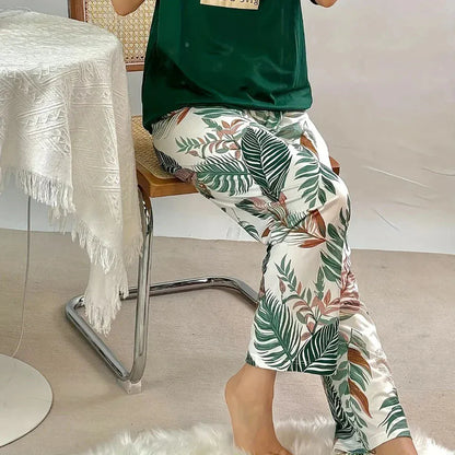 Comfettie green leaf design cotton night dress with comfortable relaxed fit and soft fabric, perfect for sleeping or lounging.