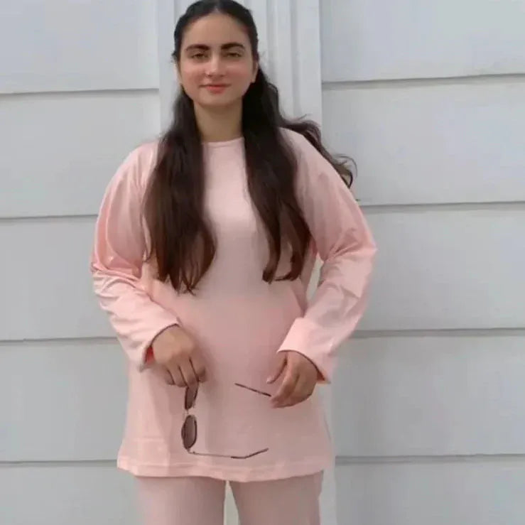 Comfettie plain night suit for girls and women made of premium fabric, comfortable sleepwear in soft, simple design.