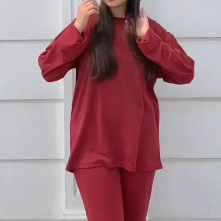 Plain night suit for girls and women by Comfettie, made from premium fabric, shown in a comfortable, relaxed fit.