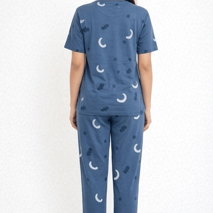 Soft cotton moon print night suit set by Comfettie featuring a cozy, relaxed fit perfect for comfortable sleep.