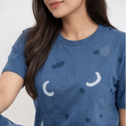 Soft cotton moon print night suit set by Comfettie featuring a comfortable top and bottom with moon designs for cozy sleepwear.