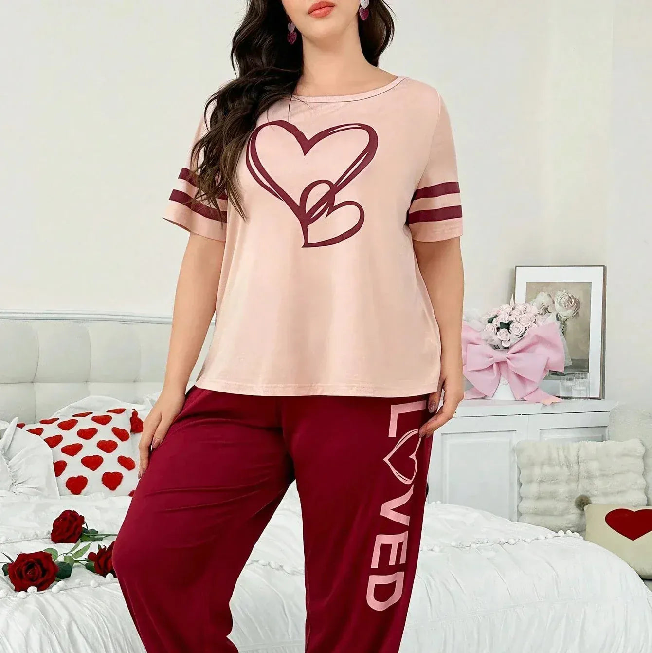 Comfettie two-heart printed night suit featuring a soft fabric and playful heart patterns, ideal for comfortable sleepwear.