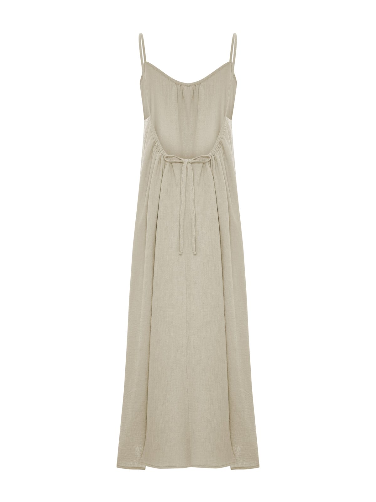 Oatmeal Back Less Maxi Dress by Nextry.pk featuring a flowing silhouette and stylish open-back design.