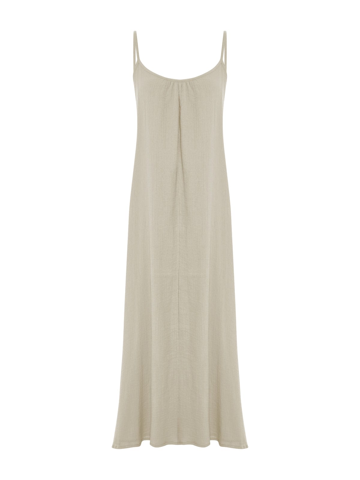 Oatmeal Back Less Maxi Dress by Nextry.pk, flowing fabric, sleeveless design, and elegant backless style perfect for summer wear.