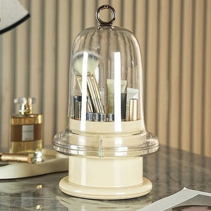 Rotating cosmetics and makeup brush organizer by Nextry.pk, with multiple compartments holding brushes and beauty tools.