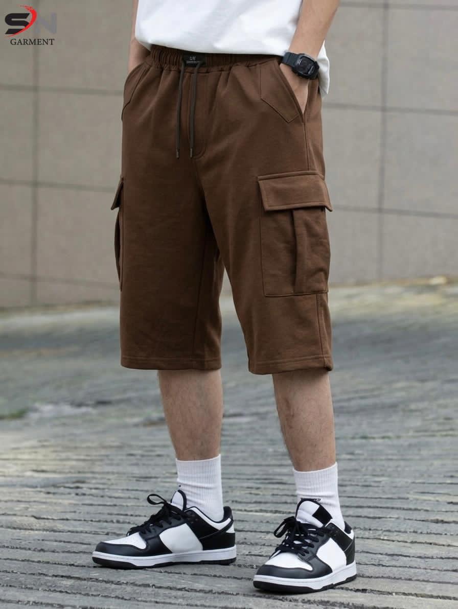Men's cotton terry cargo pocket 3-quarter shorts by Nextry.pk, casual and sports shorts with functional side pockets.