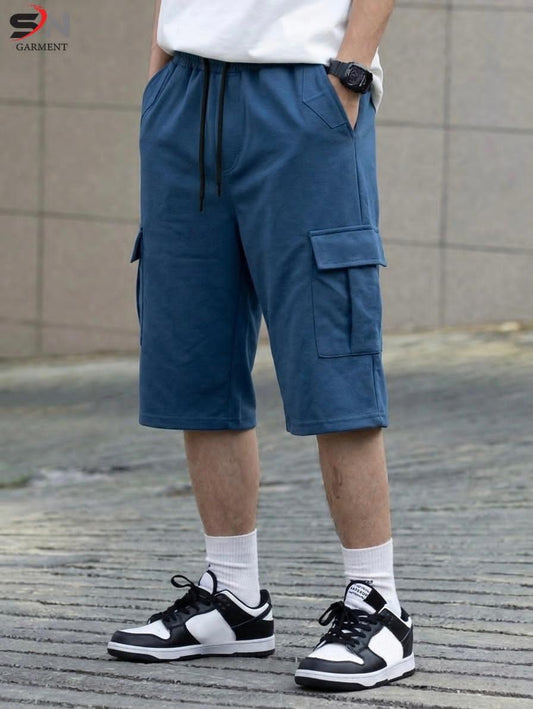 Men's cargo pocket 3-quarter shorts made of cotton terry fabric, casual and sports style, by Nextry.pk.