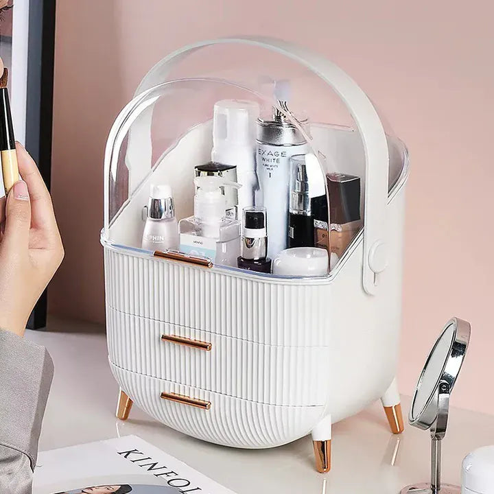 Large waterproof cosmetic storage box by Nextry.pk with compartments for jewelry, makeup, and skincare organization.