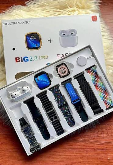 I20 Ultra Max suit Smart Watch 10 in 1 box 2.3inch large screen with 7 strips smartwatch With Earbuds