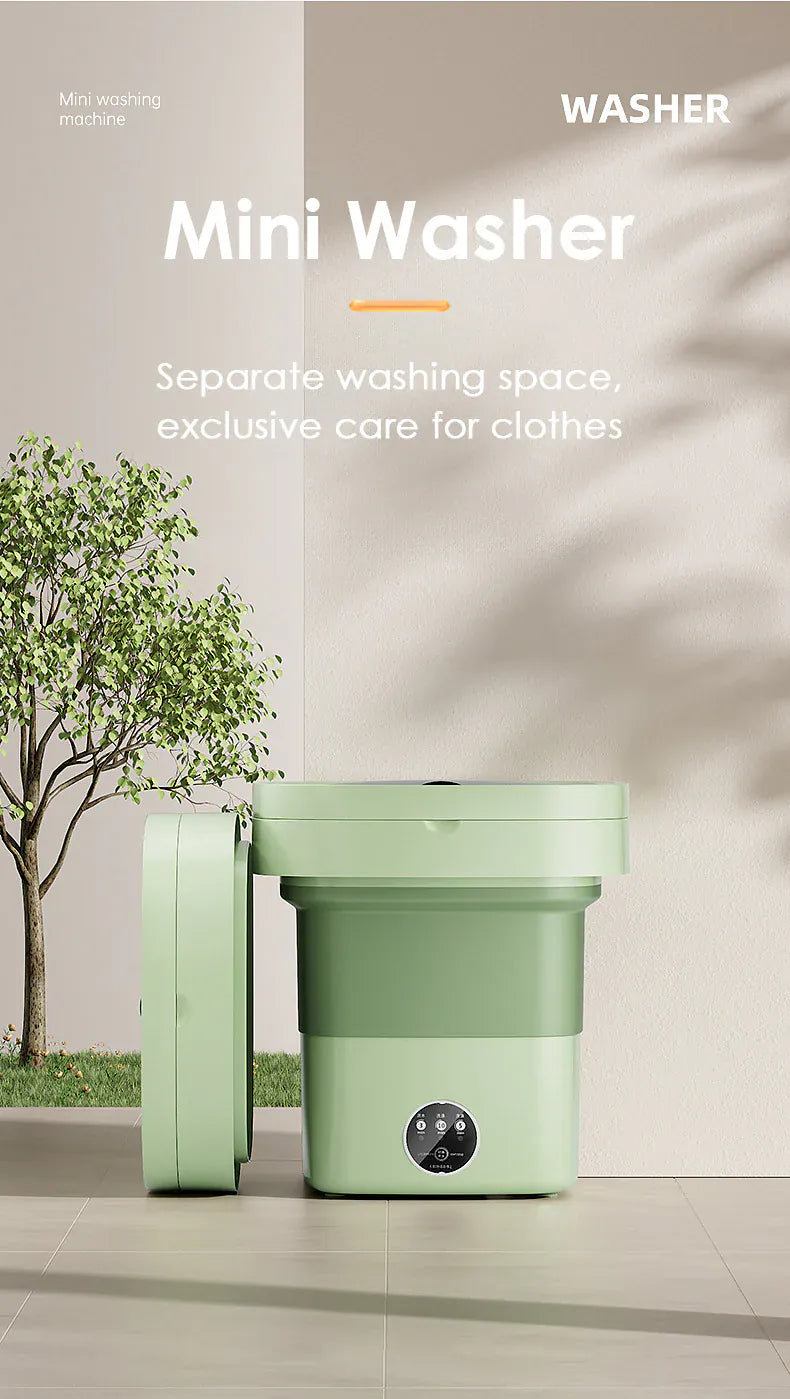 MiniMax foldable washing machine and dryer by Nextry.pk, compact 5L and 11L portable laundry appliances in black and silver.