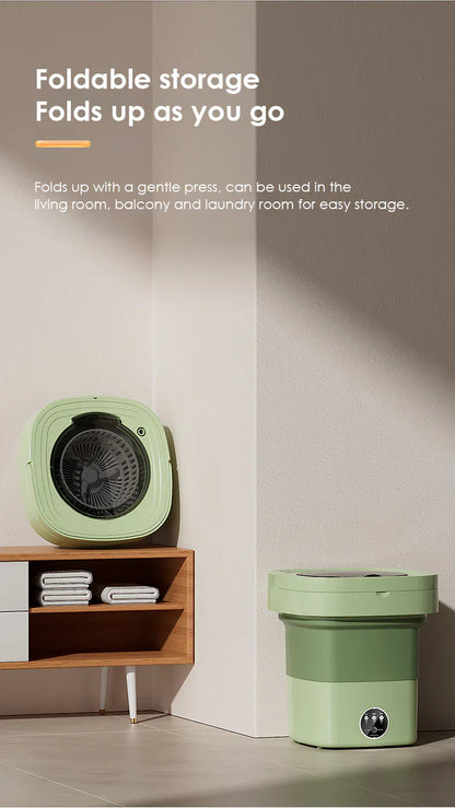 MiniMax foldable washing machine and dryer by Nextry.pk, showing compact 5-liter and 11-liter models in a clean, foldable design