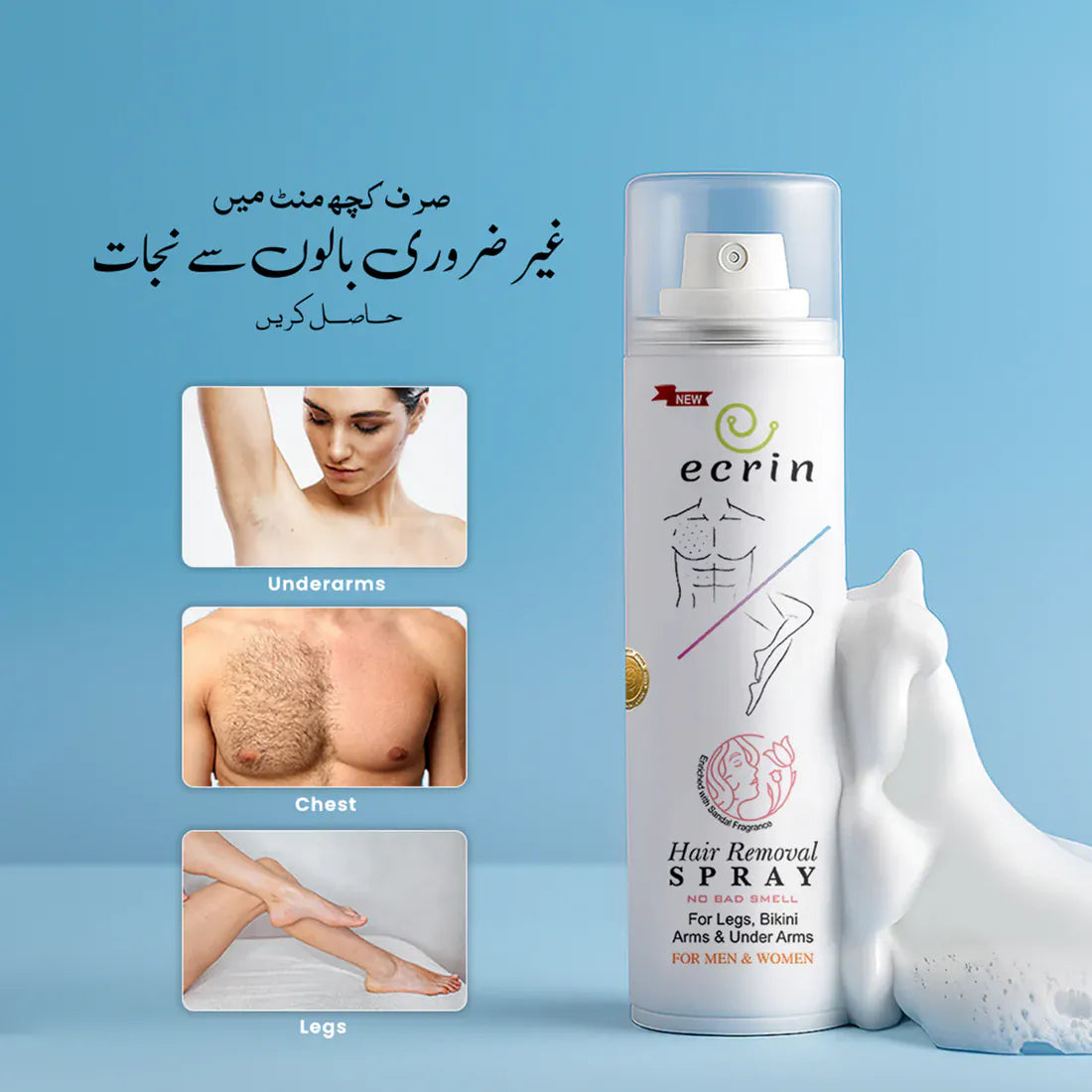 New Ecrin Hair Removal Foaming Spray (for men & women) 200ml