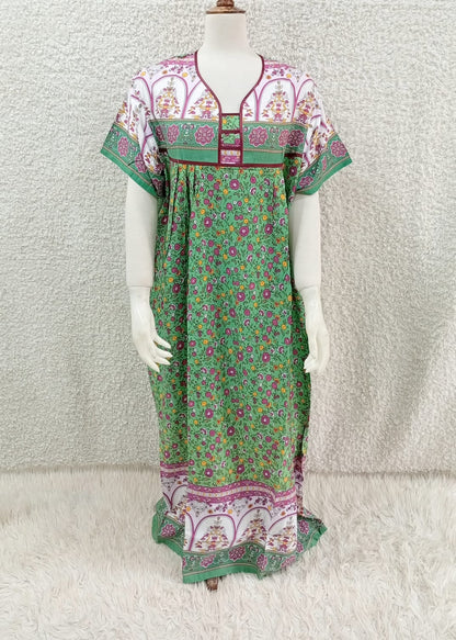 Printed Lilan long nighty by Nextry.pk, featuring a comfortable design with colorful floral prints and soft fabric for a cozy night.