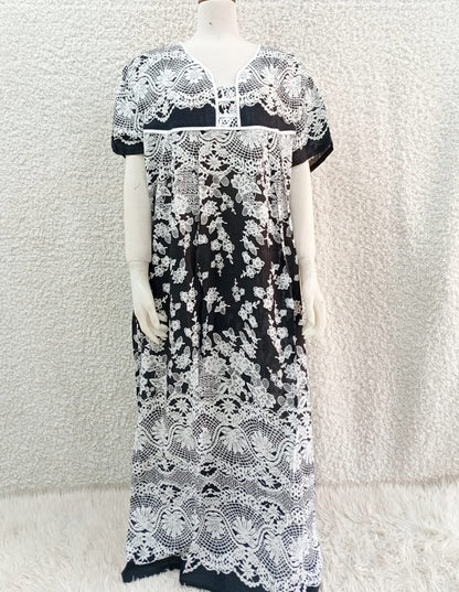 Printed Lilan long nighty from Nextry.pk, soft fabric, floral pattern, full-length with long sleeves, comfortable sleepwear.