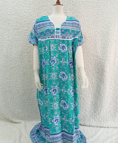Printed Lilan long nighty from Nextry.pk showing soft fabric and floral print, perfect for comfortable sleeping or lounging.