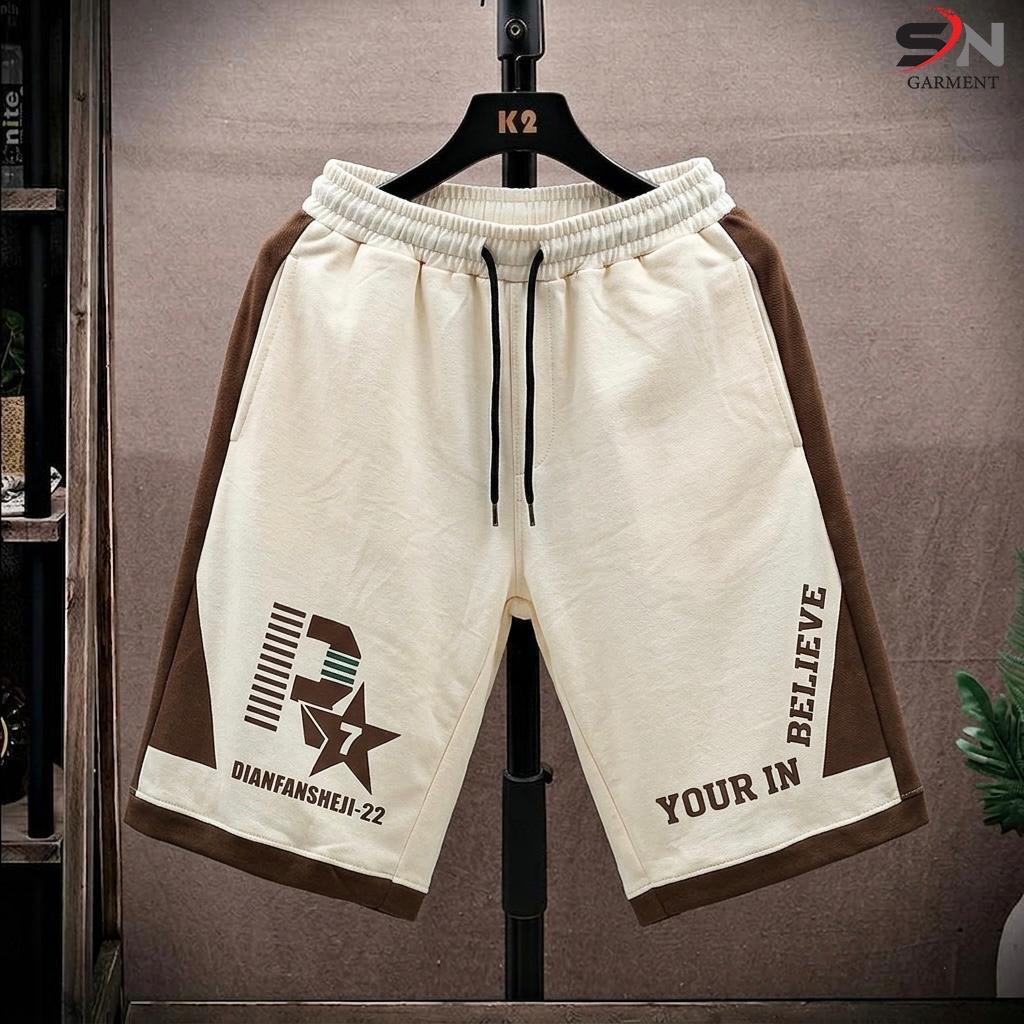 Men's R7 Printed Panel Shorts by Nextry.pk, made of cotton terry, casual and sports shorts with colorful panel design.