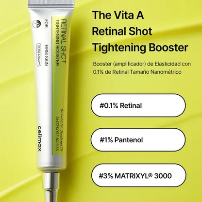 Retinal Shot Tightening Booster by Nextry.pk, close-up of the skincare serum bottle with sleek packaging and dropper applicator.