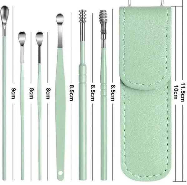 Set Of 6 Ear Pick Earwax Removal Kit, Ear Care Set, Ear Wax Removal Tool, Stainless Steel Earpick Wax Remover Piercing Kit, Earwax Collector Cleaning Ear Care Tools, Ear Wax Curette Spoon