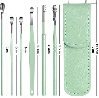 Set Of 6 Ear Pick Earwax Removal Kit, Ear Care Set, Ear Wax Removal Tool, Stainless Steel Earpick Wax Remover Piercing Kit, Earwax Collector Cleaning Ear Care Tools, Ear Wax Curette Spoon