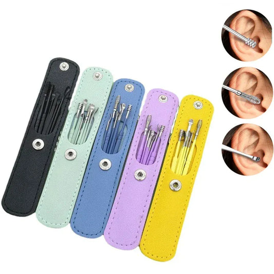 Set Of 6 Ear Pick Earwax Removal Kit, Ear Care Set, Ear Wax Removal Tool, Stainless Steel Earpick Wax Remover Piercing Kit, Earwax Collector Cleaning Ear Care Tools, Ear Wax Curette Spoon