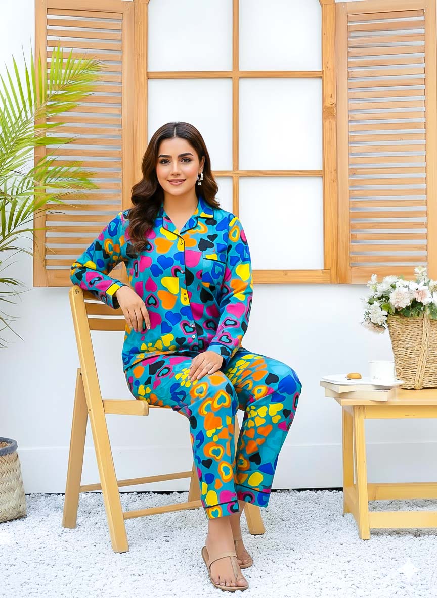 Night Need linen printed PJ set featuring a stylish pattern, perfect for comfortable sleepwear and relaxation.