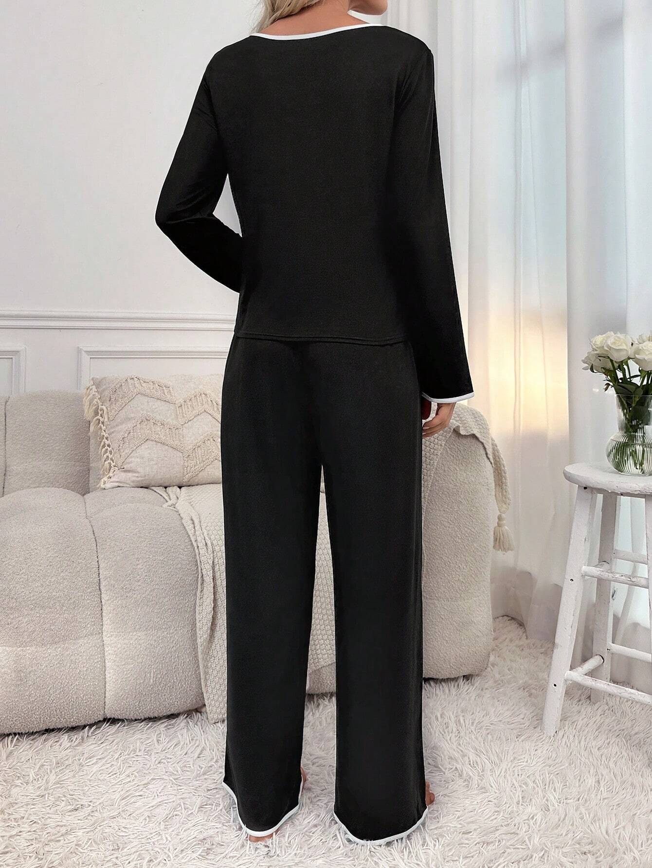 Black palazzo style night suit for women by The Style Bazar, made of comfortable cotton jersey fabric.