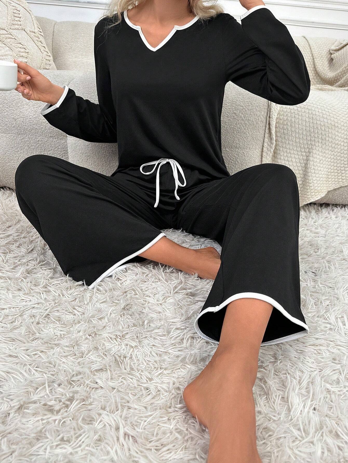 Black Palazzo Style Night Suit for women, made of cotton jersey, featuring a relaxed fit and comfortable design.