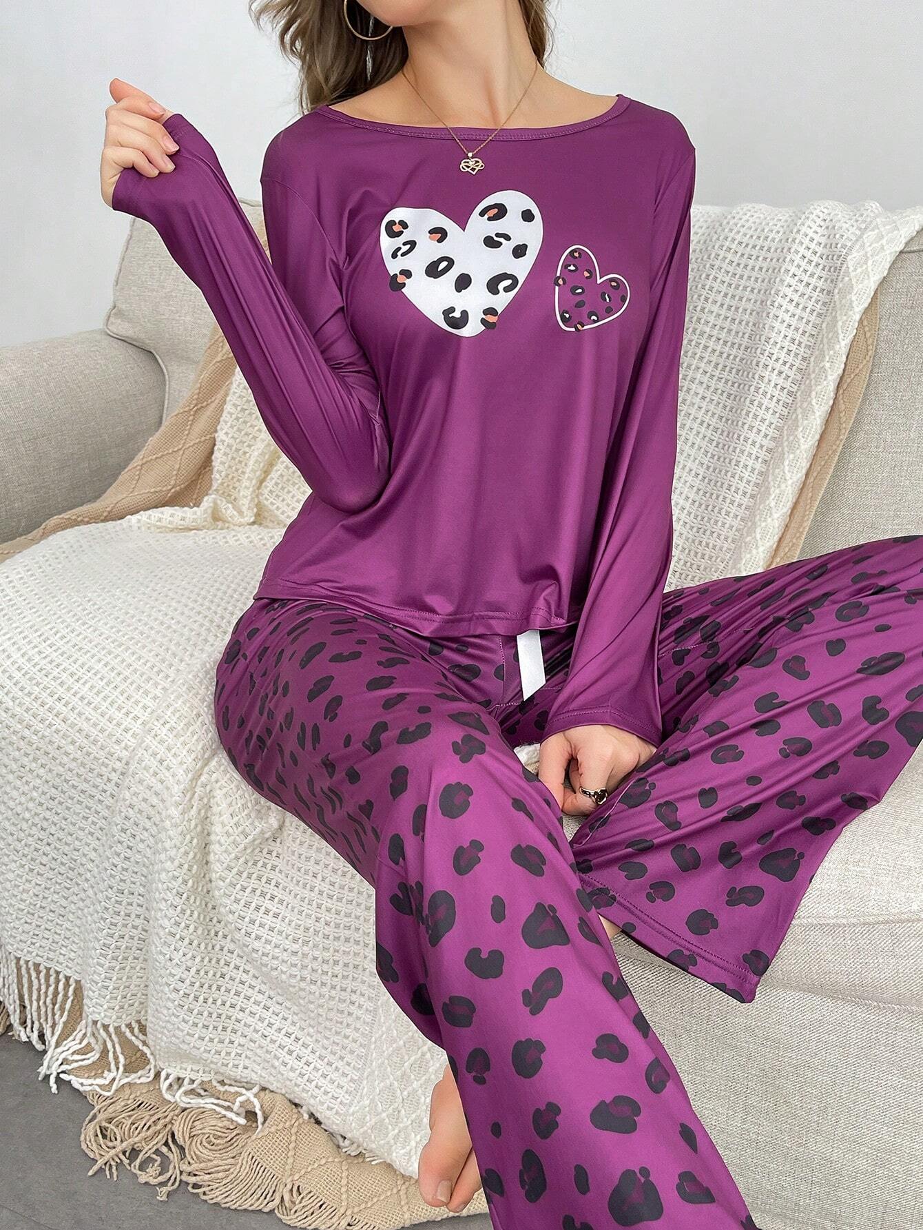 Leopard skin printed women’s cotton jersey night suit with long sleeves and matching pants, comfortable sleepwear by The Style Bazar