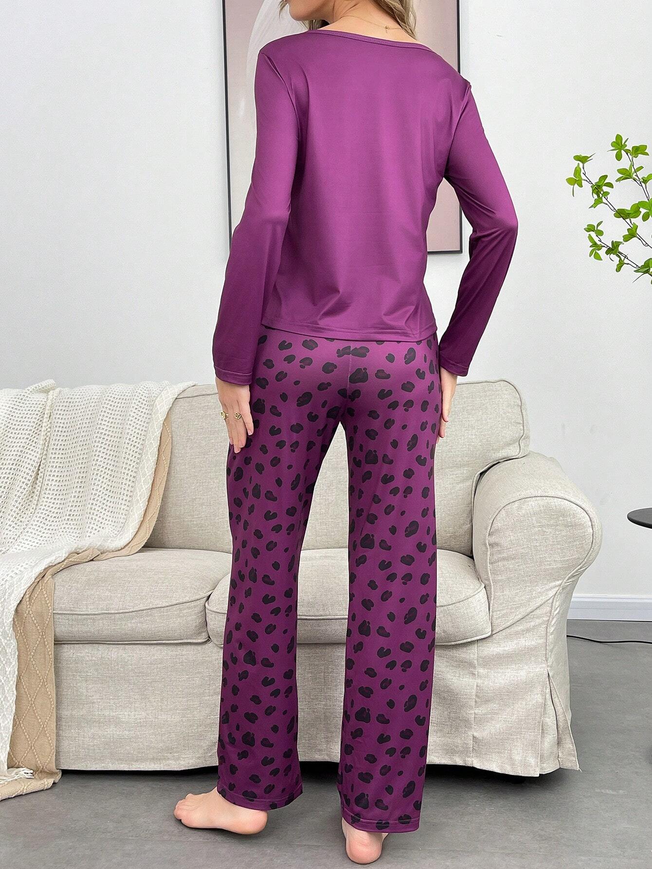 Leopard skin printed women's cotton jersey night suit with long sleeves and relaxed fit for comfortable sleep.