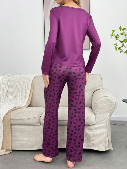 Leopard skin printed women's cotton jersey night suit with long sleeves and relaxed fit for comfortable sleep.