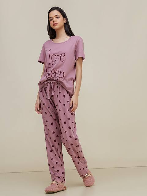 Women's love sleep printed night suit by The Style Bazar, extended cotton jersey nightwear with floral print and comfortable fit.