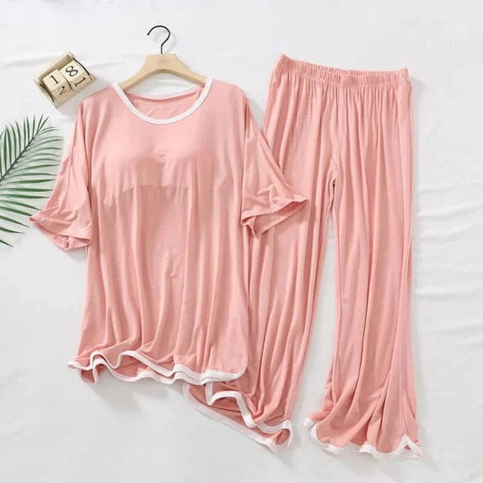 Pink palazzo style night suit for women, made from cotton jersey, featuring comfortable and stylish loungewear from The Style Bazar.
