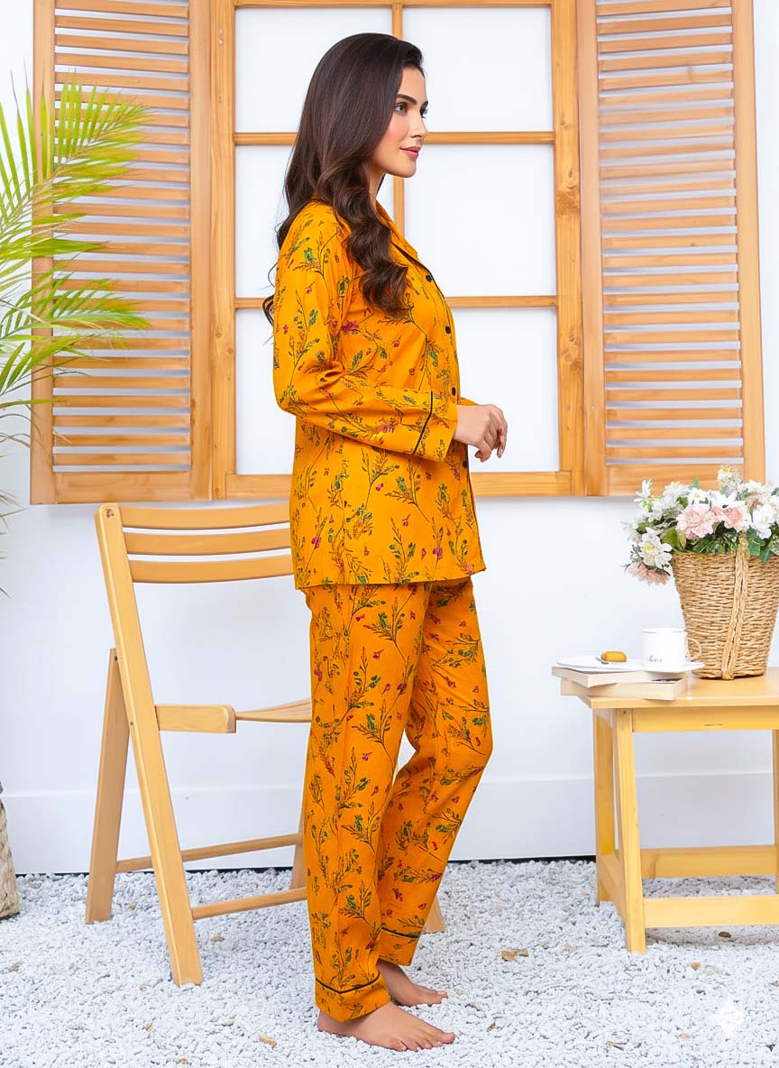 Imported linen printed warm glow pajama set by The Style Bazar, featuring soft linen fabric and colorful printed design.