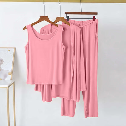 Women’s 3-piece baby pink plain nightwear set by The Style Bazar, soft fabric, comfortable pajamas for women.