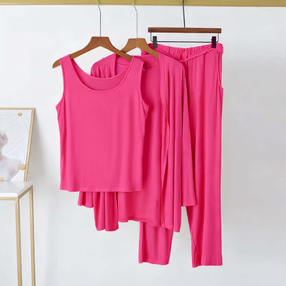 Hot pink women’s 3-piece nightwear set featuring comfortable plain pajamas from The Style Bazar.