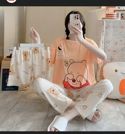Women’s 3-piece Peach Shyness nightwear set by The Style Bazar, featuring a comfortable top, shorts, and a matching pajama.