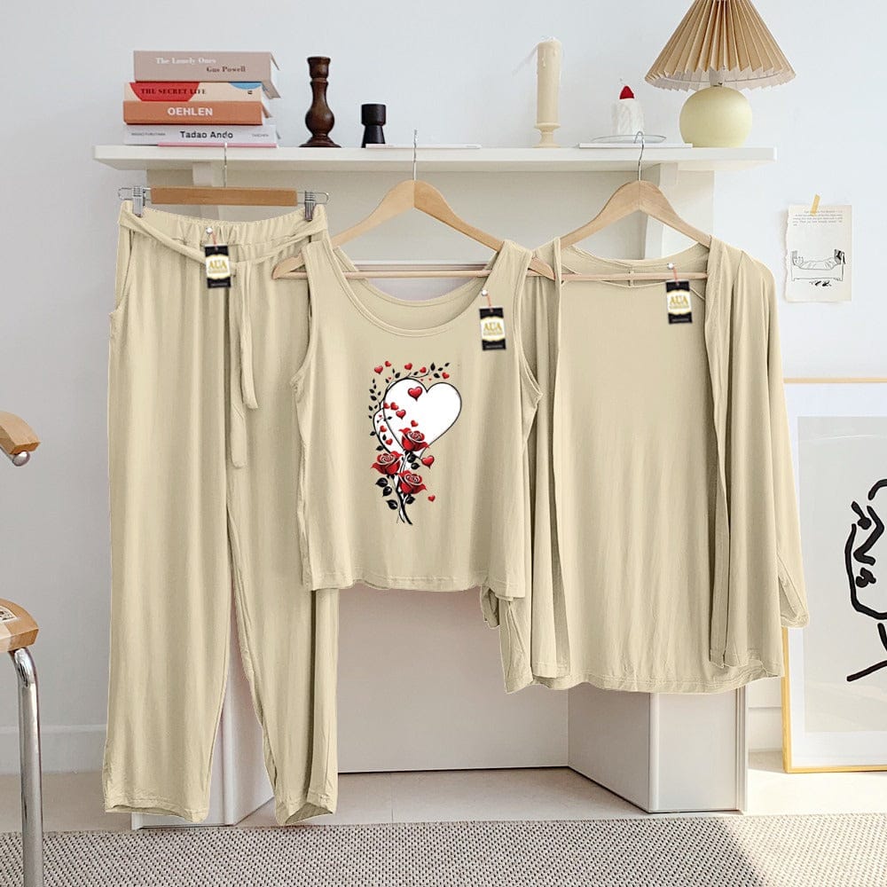 Three Queen ladies' night suit with 3-piece inner gown and trousers, featuring soft fabric and comfortable fit.