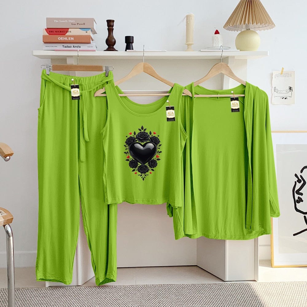 Three Queen ladies night suit with 3-piece inner gown and trousers, featuring soft fabric and comfortable fit.
