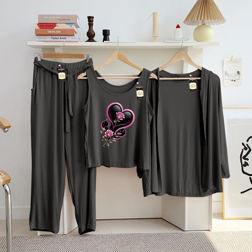 Three Queen ladies night suit with 3-piece inner gown and matching trousers, featuring soft fabric and comfortable fit.