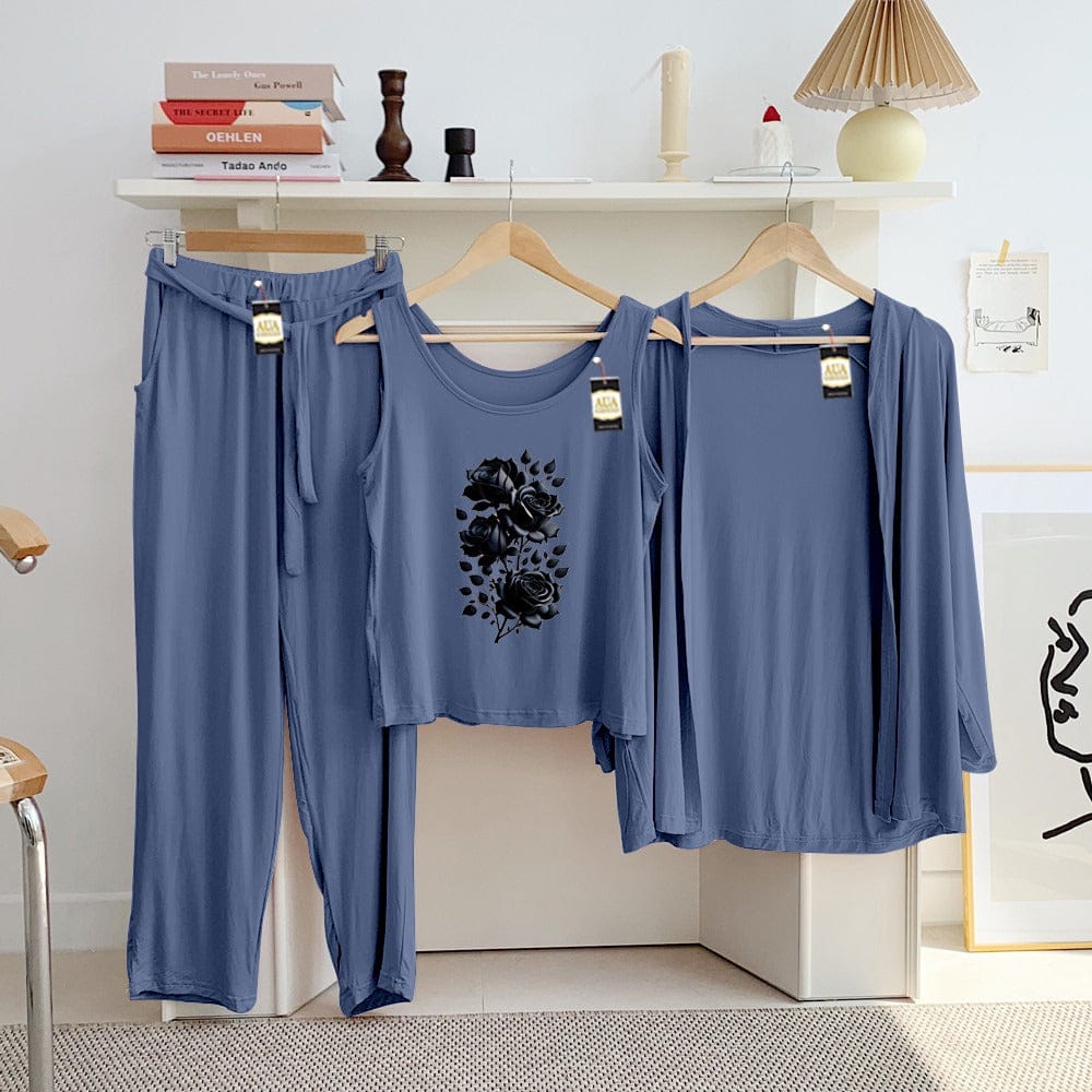 Three Queen ladies night suit with 3-piece inner gown and trousers, comfortable loungewear set for women.