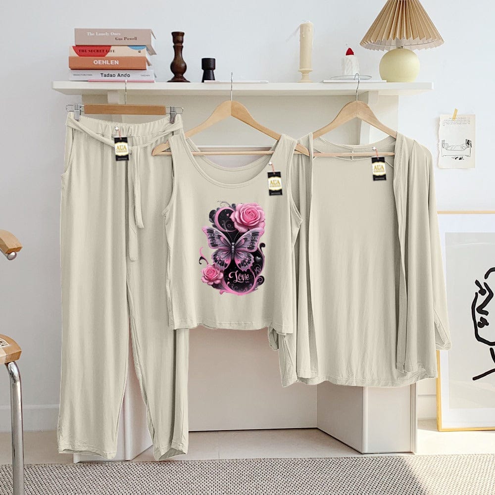 Three Queen ladies night suit with three-piece inner gown and trousers, shown in a comfortable, stylish sleepwear set.