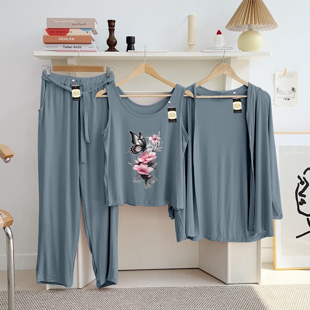 Three Queen ladies night suit with 3-piece inner gown and trouser set, featuring comfortable, stylish sleepwear for women.
