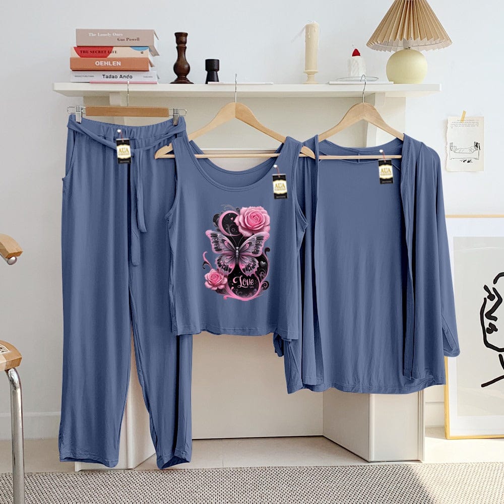 Three Queen ladies' night suit with 3-piece inner gown and trousers, showcasing comfortable sleepwear set in soft fabric.
